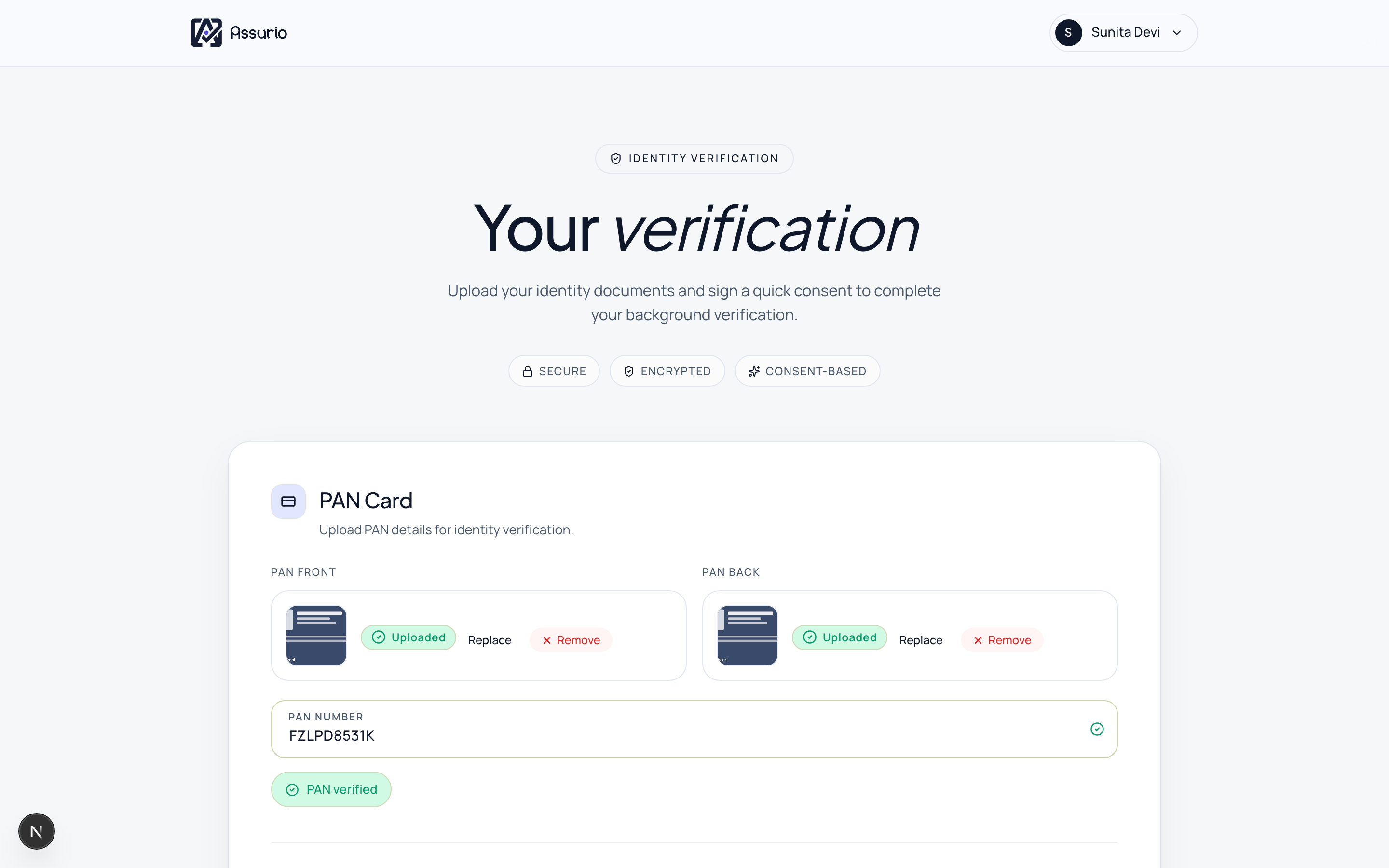 Assurio candidate identity-verification flow